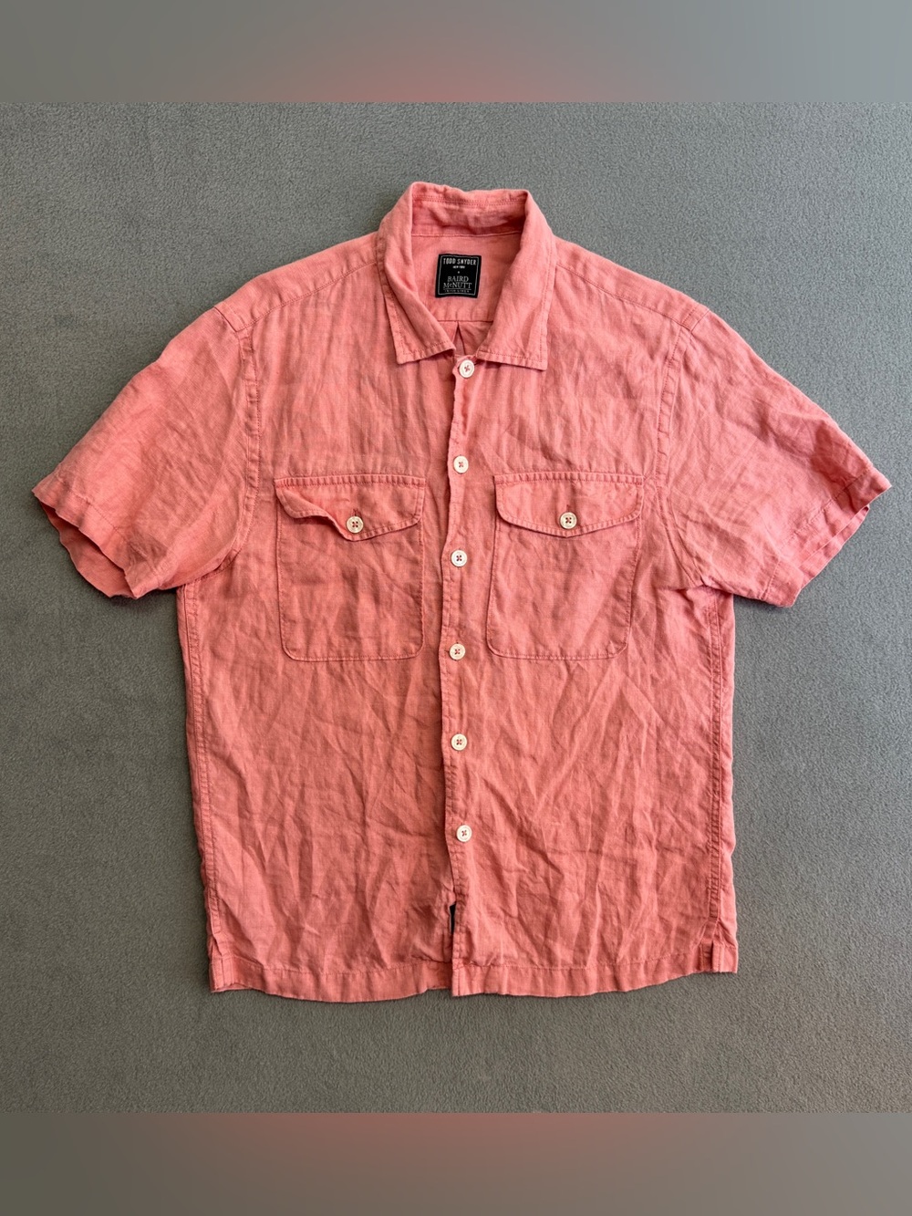 Todd Snyder Linen Shirt Small Men's Short Sleeve Button Up Baird McNutt Pink